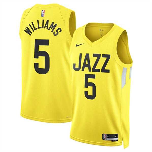 Mens Utah Jazz #5 Cody Williams Yellow 2024 Draft Association Edition Stitched Basketball Jersey Dzhi